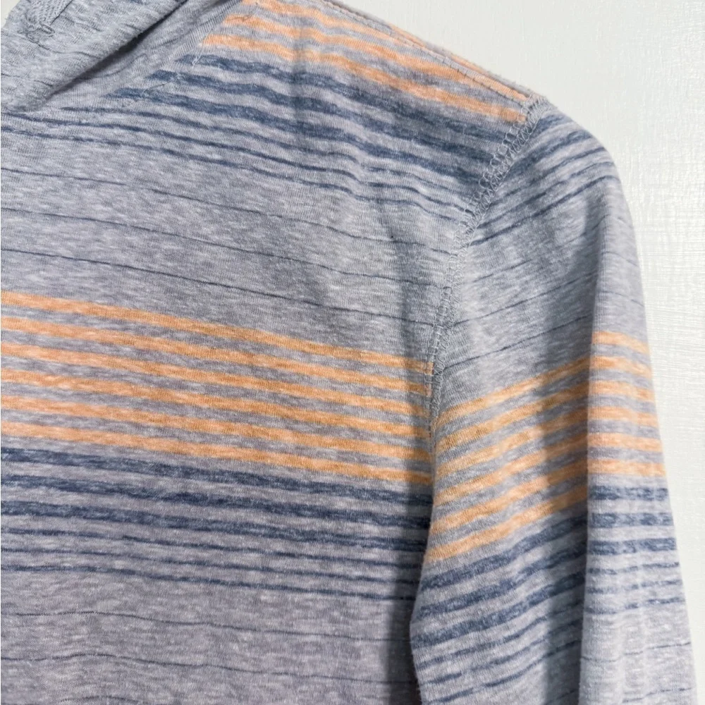 First Wave Girls 10/12 Lightweight Striped Pullover Hoodie Gray Orange
